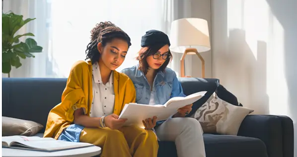 Two girls reading
