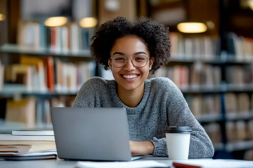 International student seeking a loan at a laptop