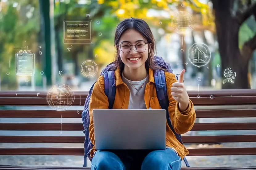 International student considering a loan gives a thumbs up