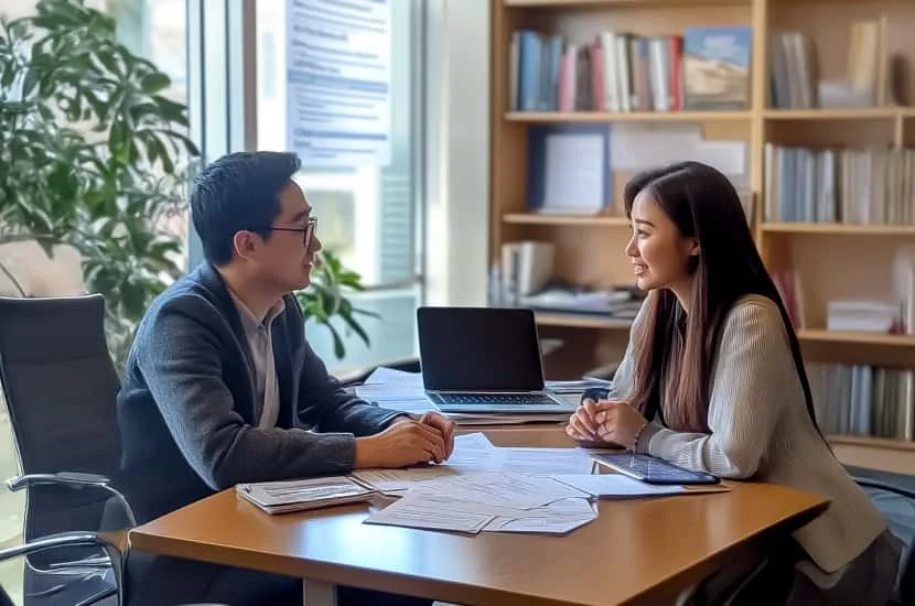 International students at a desk