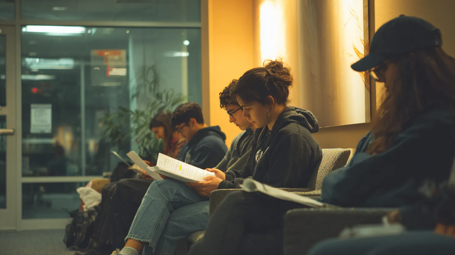 Insert Image alt text hereStudents review DS-160 forms at a U.S. consulate.