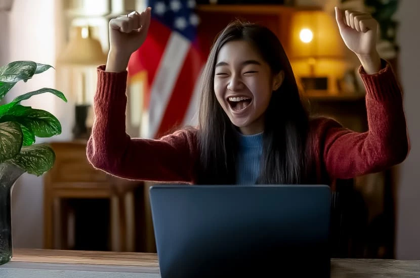 Close-up of an excited international student