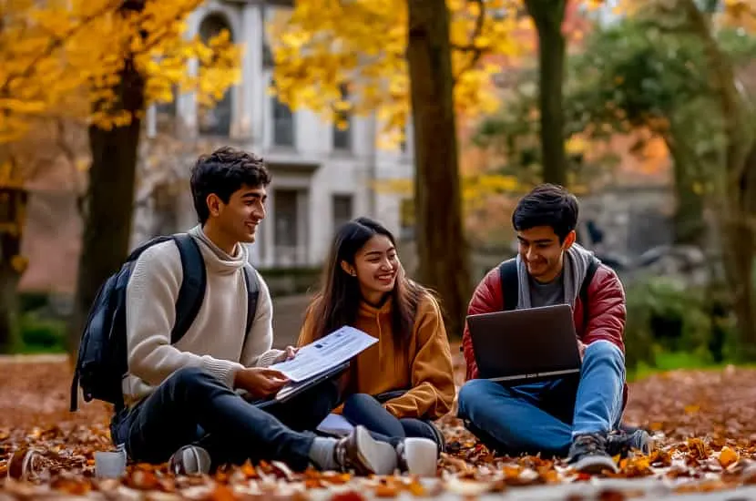 International student sitting outside