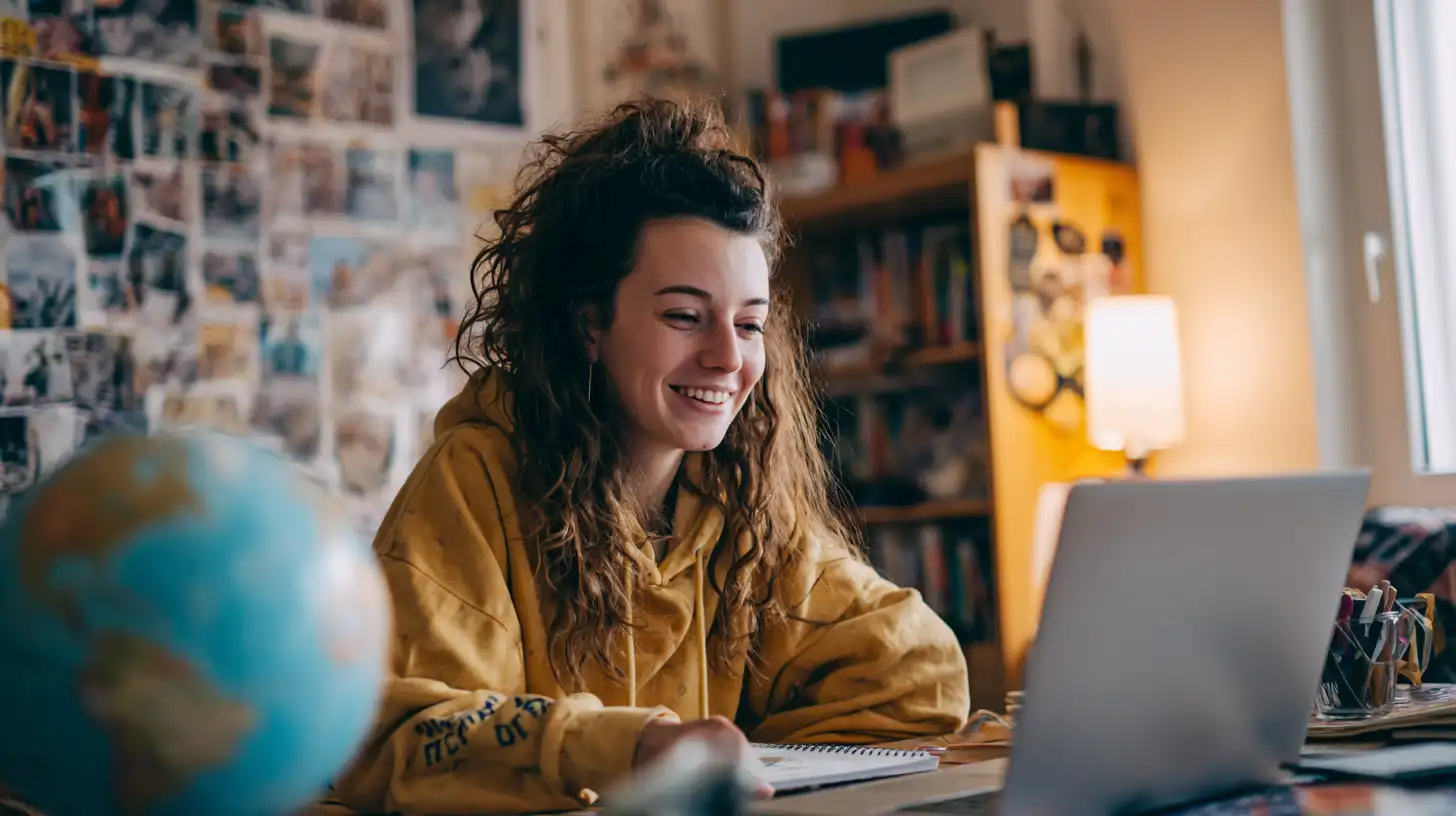 Insert Image alt text hereStudent on video call sharing loan approval with family abroad