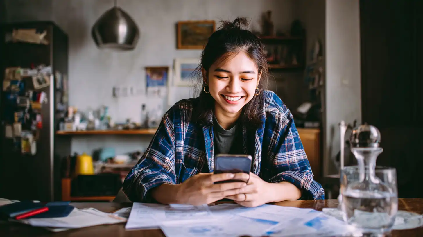 Insert Image alt text hereStudent checks MPOWER loan approval for visa process.