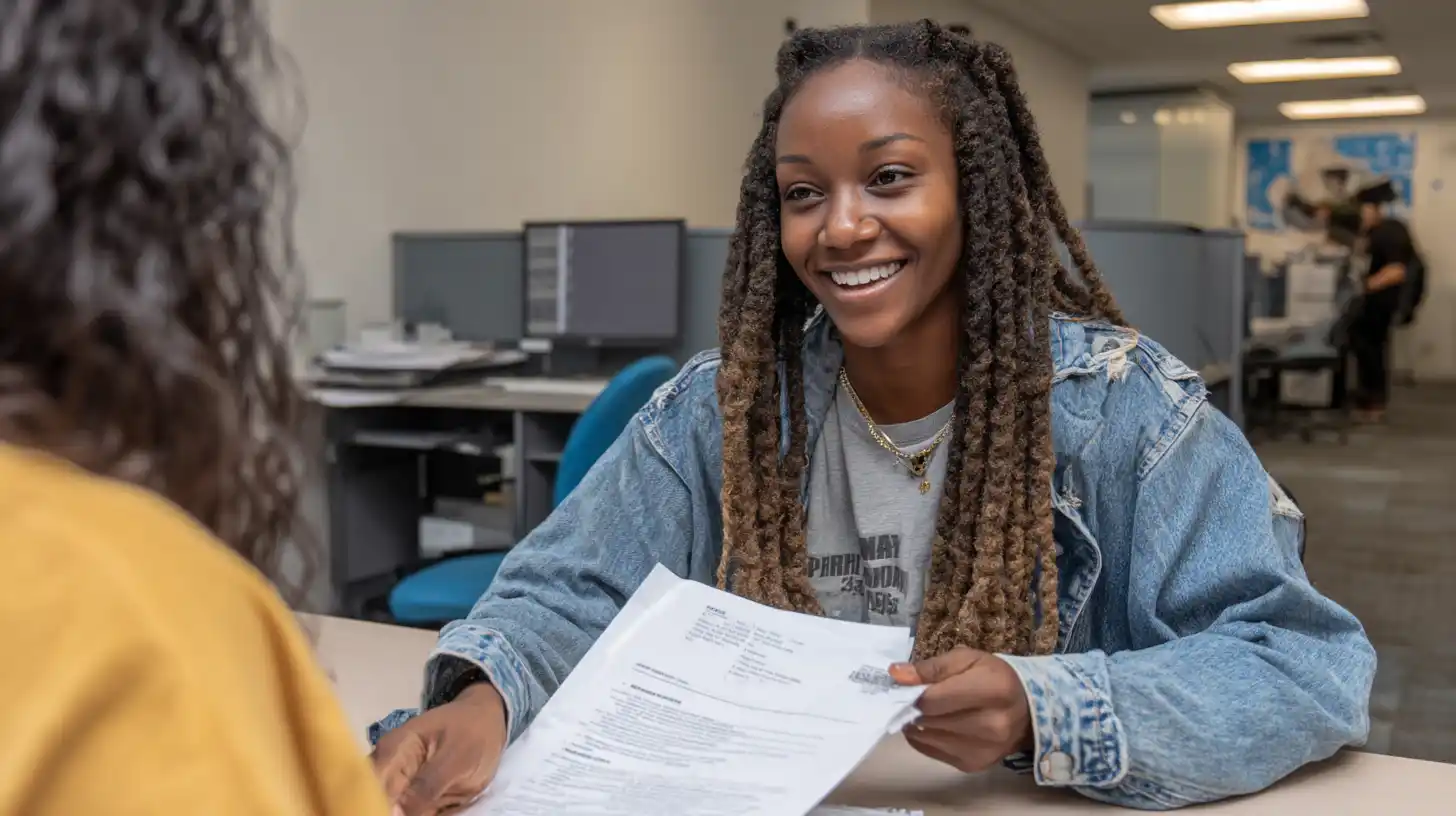 Student gets resume advice with MPOWER loan and study permit on the table.