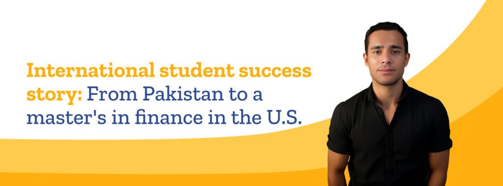 Pakistani international student Muhammad Rohan smiles, wearing a short-sleeved dark shirt.