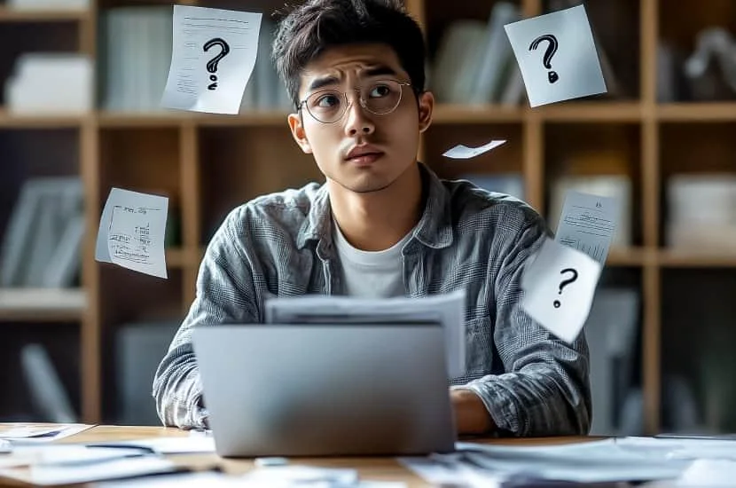 International student seeking a loan at a laptop