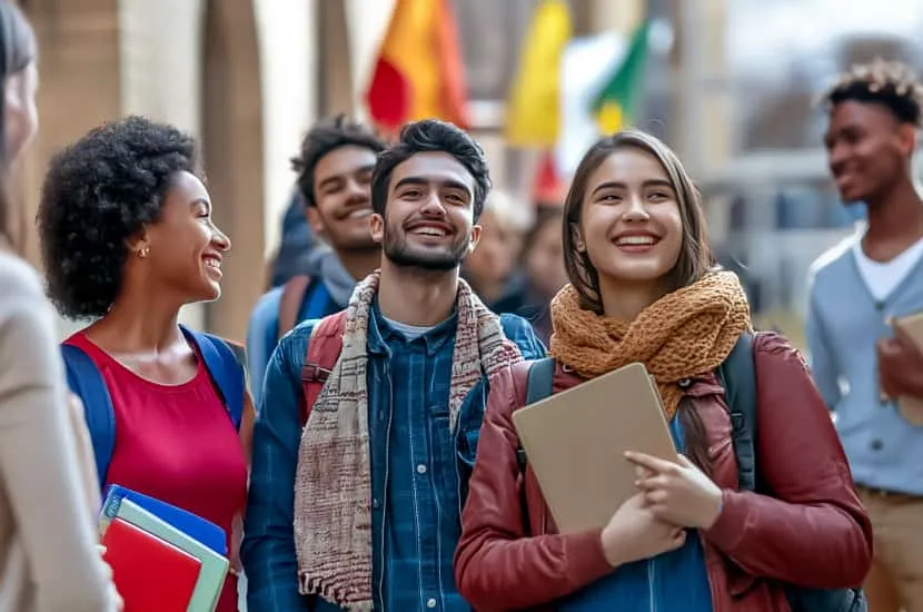 Group of international students on a U.S. campus