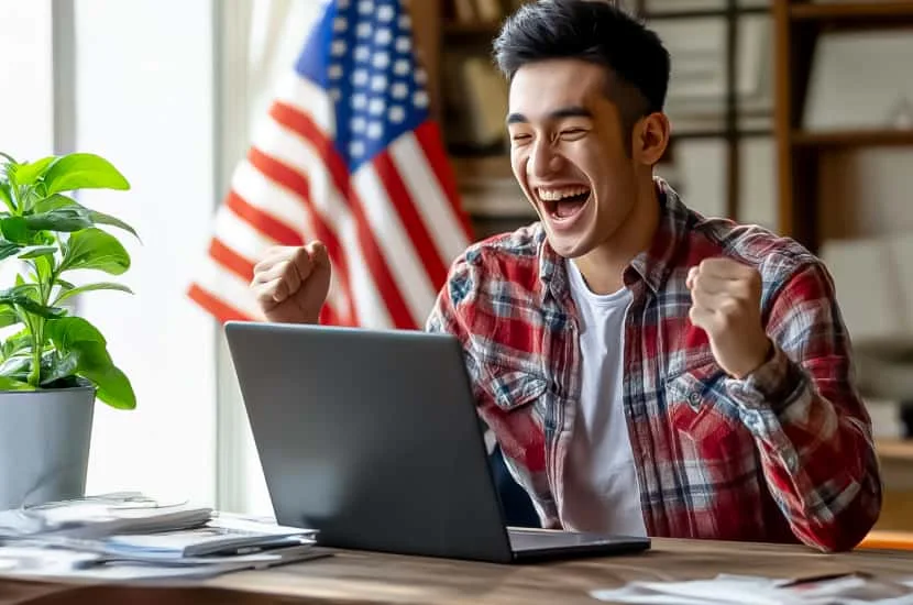 An excited international student
