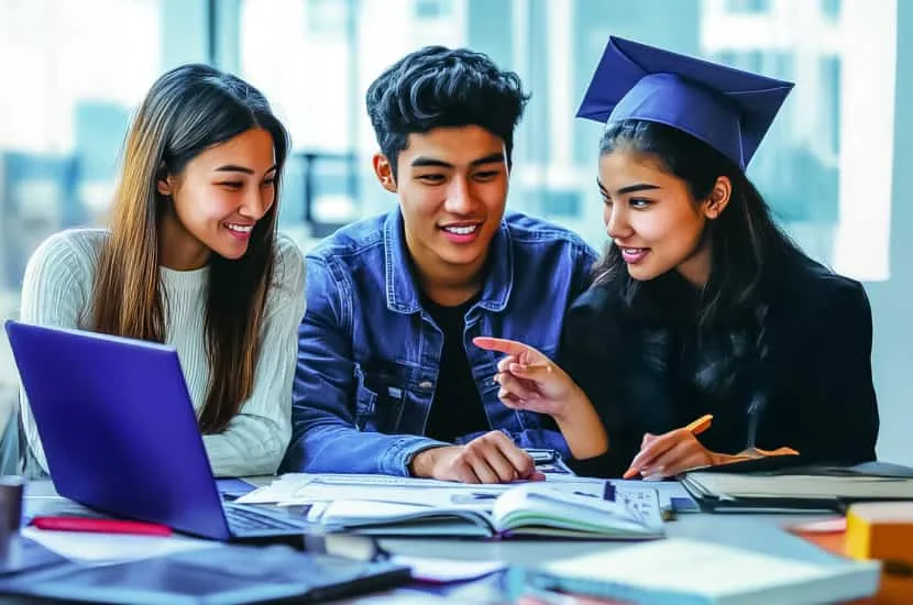 International students sitting at a desk