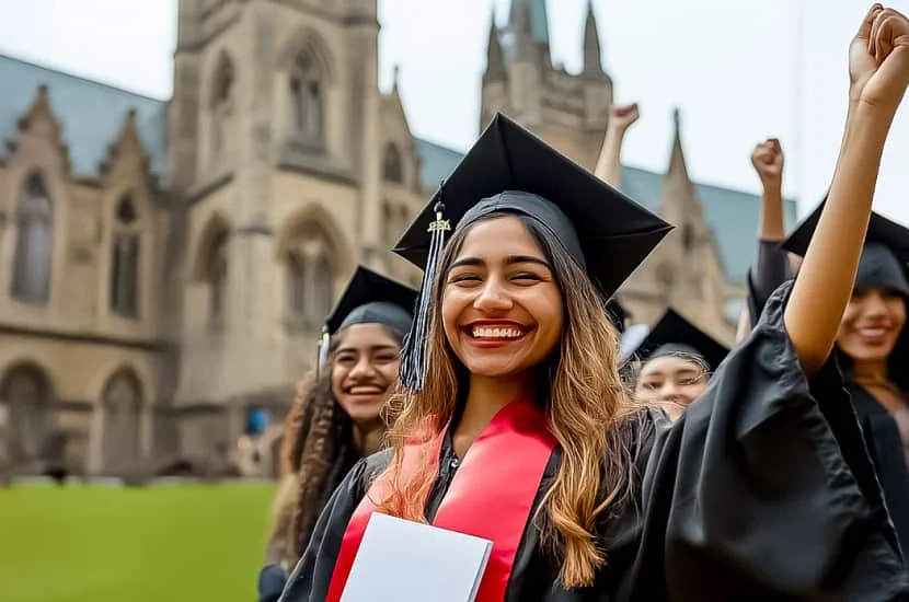 International students standing together at graduation