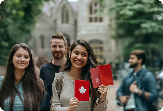 A girl holding canada visa