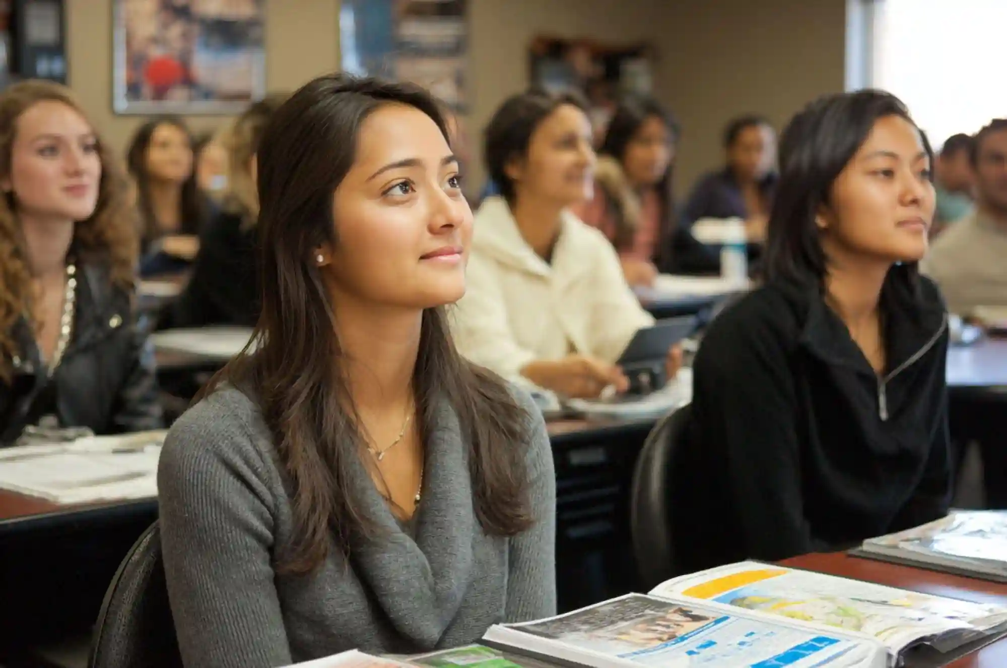International students in a classroom learning geography abroad