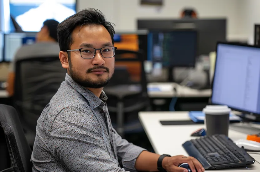 A Nepali professional working at a tech company office in the U.S.