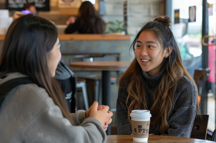 Two Nepali students meet at a campus coffee shop in the U.S.