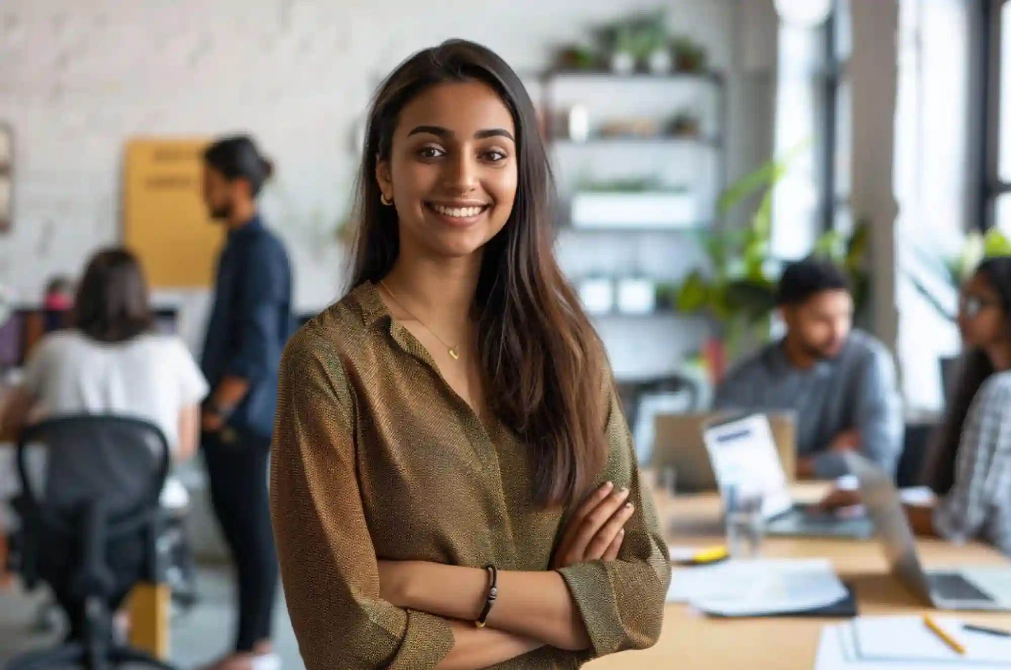 Young Indian professional standing in a modern tech company office