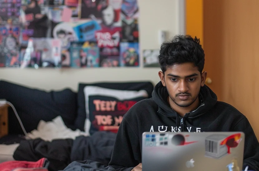 Bangladeshi student in his dorm room