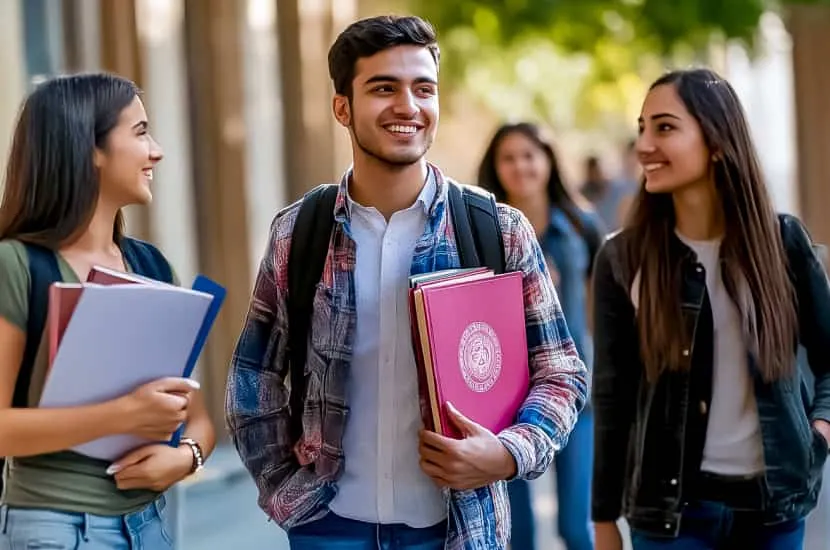 Three international students on campus